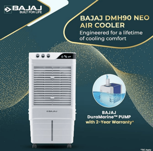 Bajaj DMH 90 Neo 90L Desert Air Cooler for home with DuraMarine Pump (2-Yr Warranty by Bajaj), Hexacool & TurboFan Technology, Ice Chamber, 90-Feet Air Throw & 3-Speed Control, White Cooler for room - Image 5